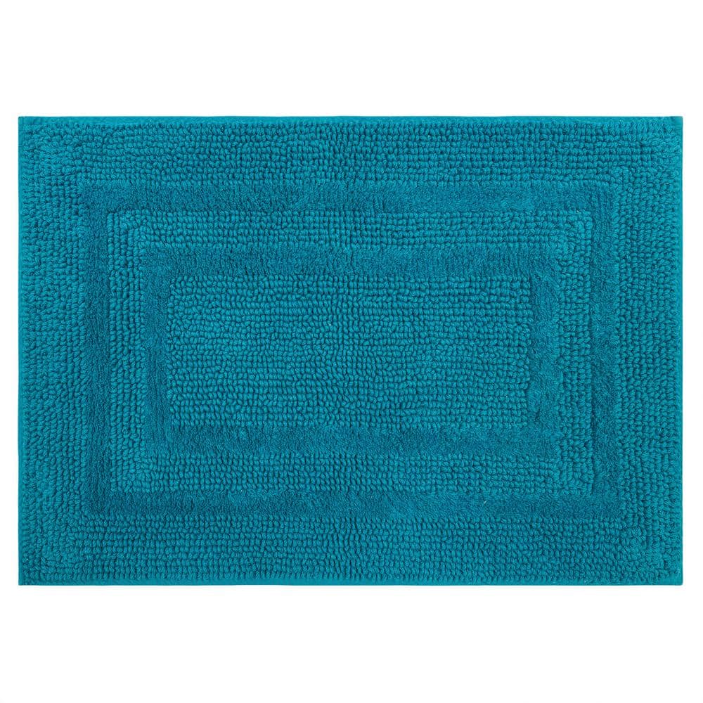 Cotton Reversible Fiesta Teal 27 in. x 45 in. Blue Cotton Machine Washable Bath Mat price history on PriceWatchPro