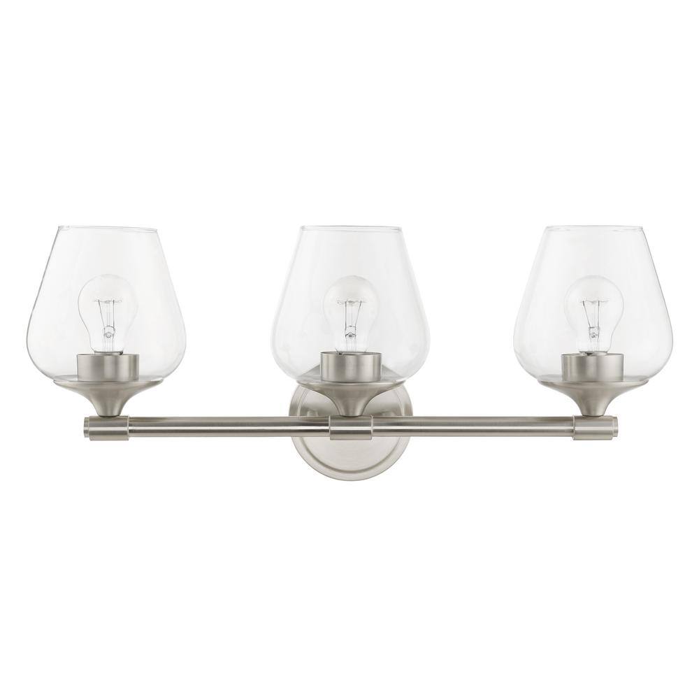 Brushed Nickel 3-Light Vanity Sconce with Clear Glass Shades