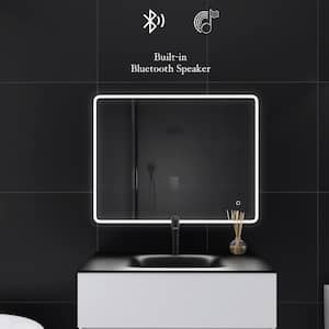 28 in. W x 40 in. H Rectangular Frameless Wall-Mount Anti-Fog LED Light Bathroom Vanity Mirror in Silver