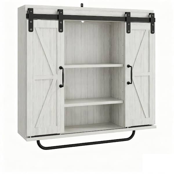 Vintage 30.7 in. W x 27.76 in. H Rectangular Gray Surface Mount Medicine Cabinet without Mirror, with Sliding Barn Door