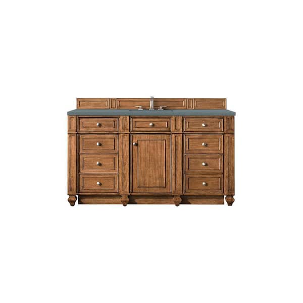 James Martin Vanities Bristol 60.0 in. W x 23.5 in. D x 34 in. H Single Bathroom Vanity in Saddle Brown with Cala Blue Quartz Top