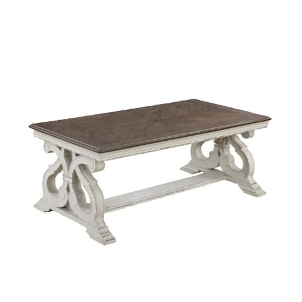 Benjara Custom Series 52 in. Brown and White Rectangle Wood Coffee Table with Dual Tone Look