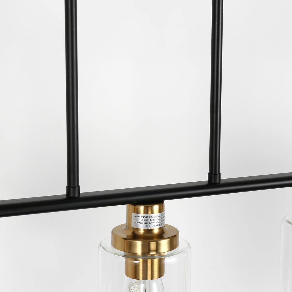 Matte Black and Gold 5-Light Linear Island Pendant with Clear Glass Shades