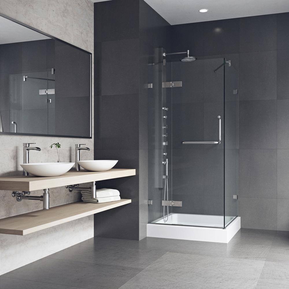 Monteray Frameless Clear Glass Hinged Shower Enclosure with Brushed Nickel Hardware