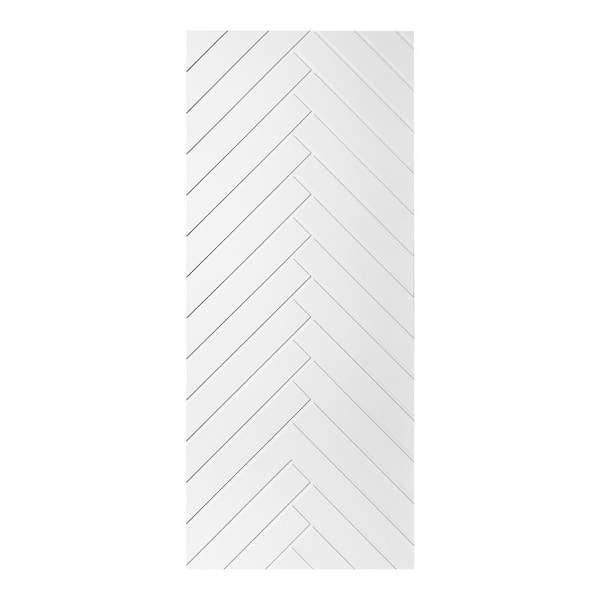 AIOPOP HOME Modern Herringbone Pattern 24 in. x 80 in. MDF Panel White Painted Sliding Barn Door with Hardware Kit
