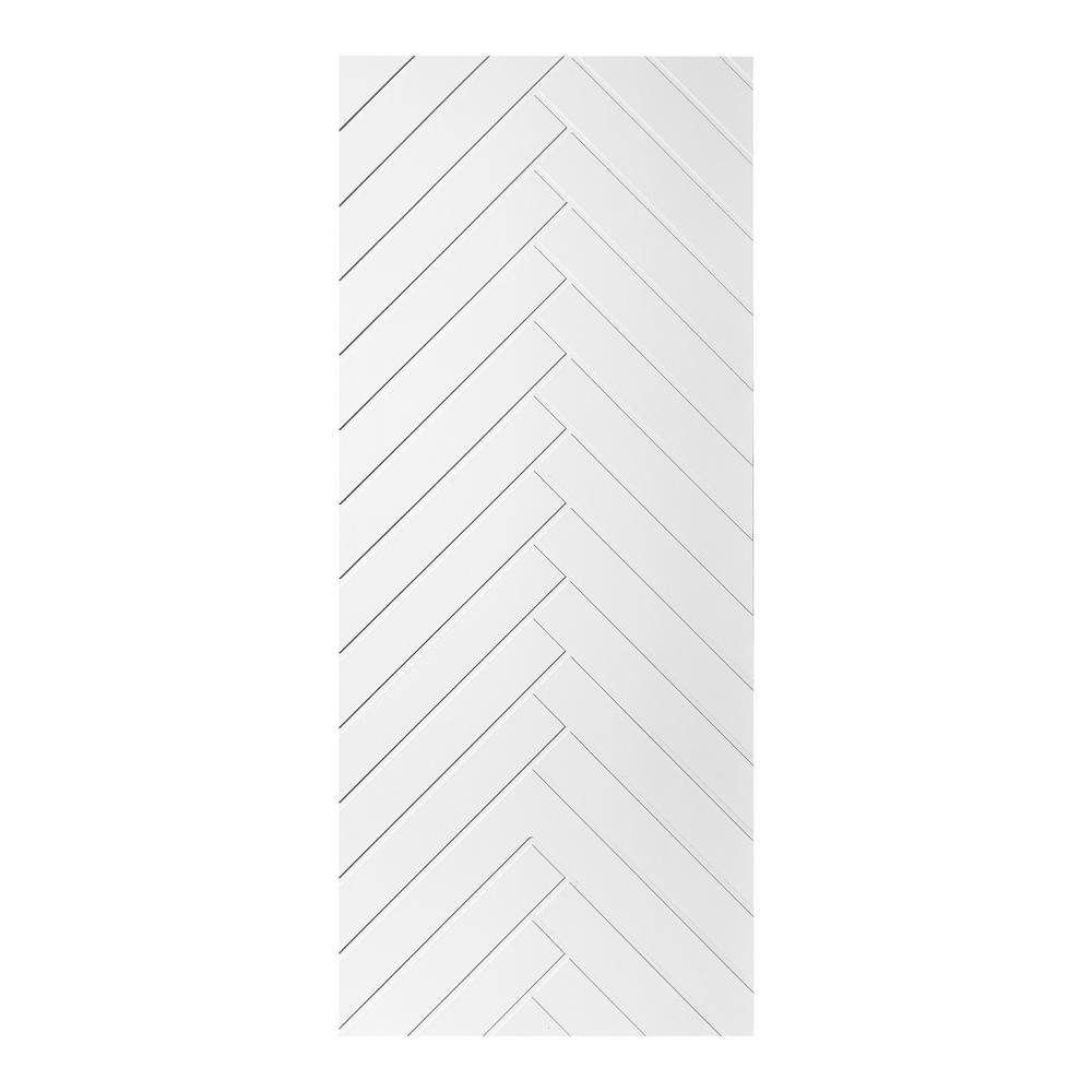Modern Herringbone Pattern 36 in. x 80 in. MDF Panel White Painted Sliding Barn Door with Hardware Kit price history on PriceWatchPro