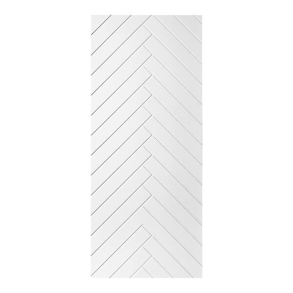 AIOPOP HOME Modern Herringbone Pattern 42 in. x 80 in. MDF Panel White Painted Sliding Barn Door with Hardware Kit