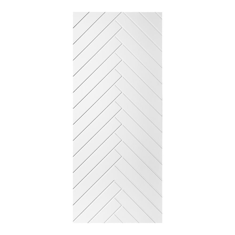 Modern Herringbone Pattern 42 in. x 96 in. MDF Panel White Painted Sliding Barn Door with Hardware Kit price history on PriceWatchPro