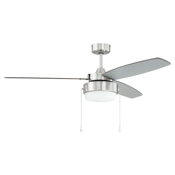 CRAFTMADE Intrepid 52 in. Indoor Brushed Polished Nickel Dual Mount 3-Speed Reversible Motor Finish Ceiling Fan with Light Kit