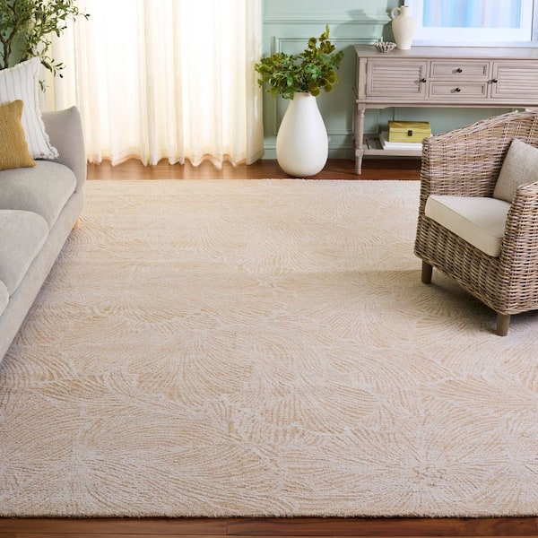Ebony 10 ft. x 14 ft. Gold/Ivory Leaf Area Rug