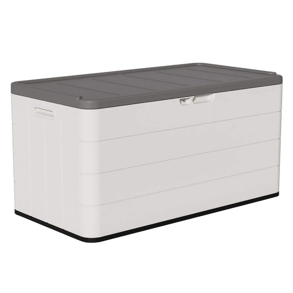 110 Gal. Large White Resin Deck Box with Lockable Lid Z0DCJQZ5RF