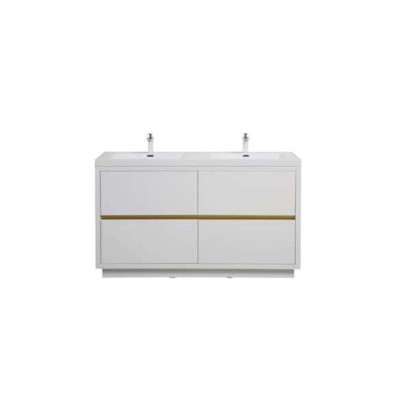 Lafarre 59.06 in. W x 19.69 in. D Double Sink Freestanding Bath Vanity in Glossy White with White Resin Top Assembled