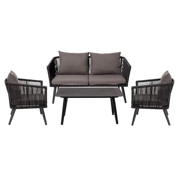 Carnegy Avenue Black 4-Piece Metal Patio Conversation Set