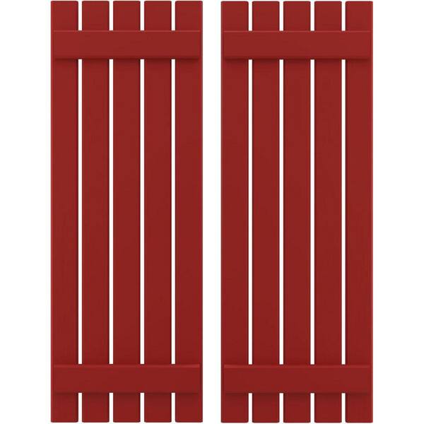 Ekena Millwork 19-1/2 in. W x 33 in. H Americraft 5-Board Exterior Real Wood Spaced Board and Batten Shutters in Fire Red