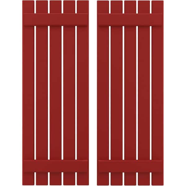 Ekena Millwork 19-1/2 in. W x 69 in. H Americraft 5-Board Exterior Real Wood Spaced Board and Batten Shutters in Fire Red