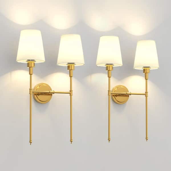 16 in. 2-Light Gold Indoor Wall Sconce, Dimmable Wall Light for Bedroom and Living Room