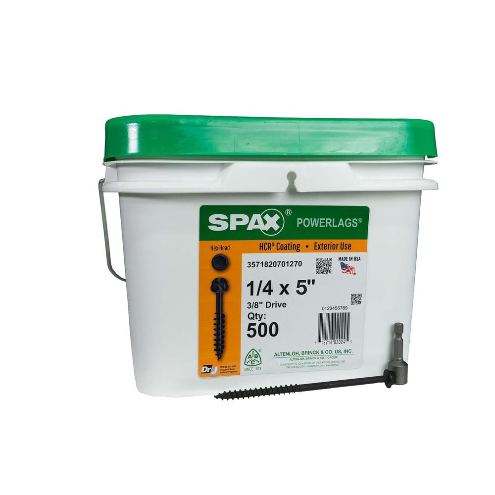 1/4 in. x 5 in. Exterior Hex Head Structural Wood Lag Screws Powerlags Hex (500 Each) Bulk Pail Bit Included price history on PriceWatchPro