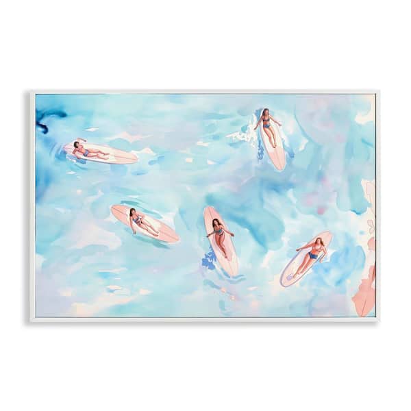 Surfer Girls on Sea by Arlington Prints White Framed People Giclee Art Print 20 in. x 30 in.