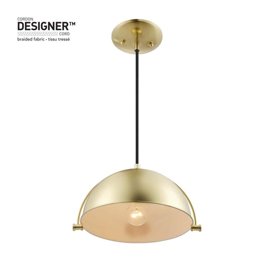 Dolores Matte Brass Glass Bowl Pendant Light with LED Bulb