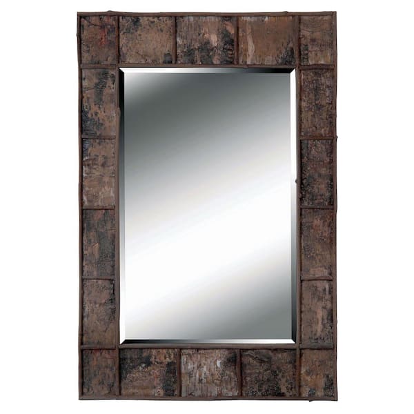 Manor Brook Medium Rectangle Natural Bark Beveled Glass Casual Mirror (38 in. H x 28 in. W)