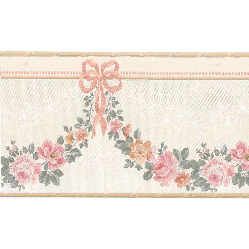 Falkirk Brin Flowers In Garland Beige, Pink, Green Wallpaper Border