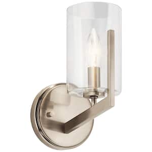 Nye 1-Light Classic Pewter Bathroom Indoor Wall Sconce Light with Clear Glass Shade