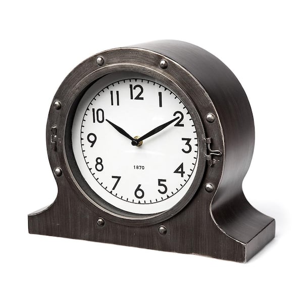 HomeRoots Metal Porthole Table Clock Decor