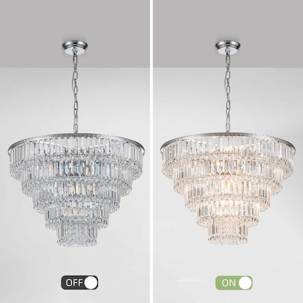 Y'INSP 17-Lights Modern Polished Chrome 5-Tiered Waterfall Crystal
