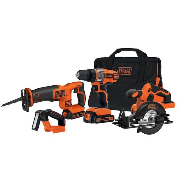 BLACK+DECKER 20-Volt MAX Lithium-Ion Cordless Combo Kit (4-Tool) with (2) Batteries 1.5Ah, Charger and Kit Bag