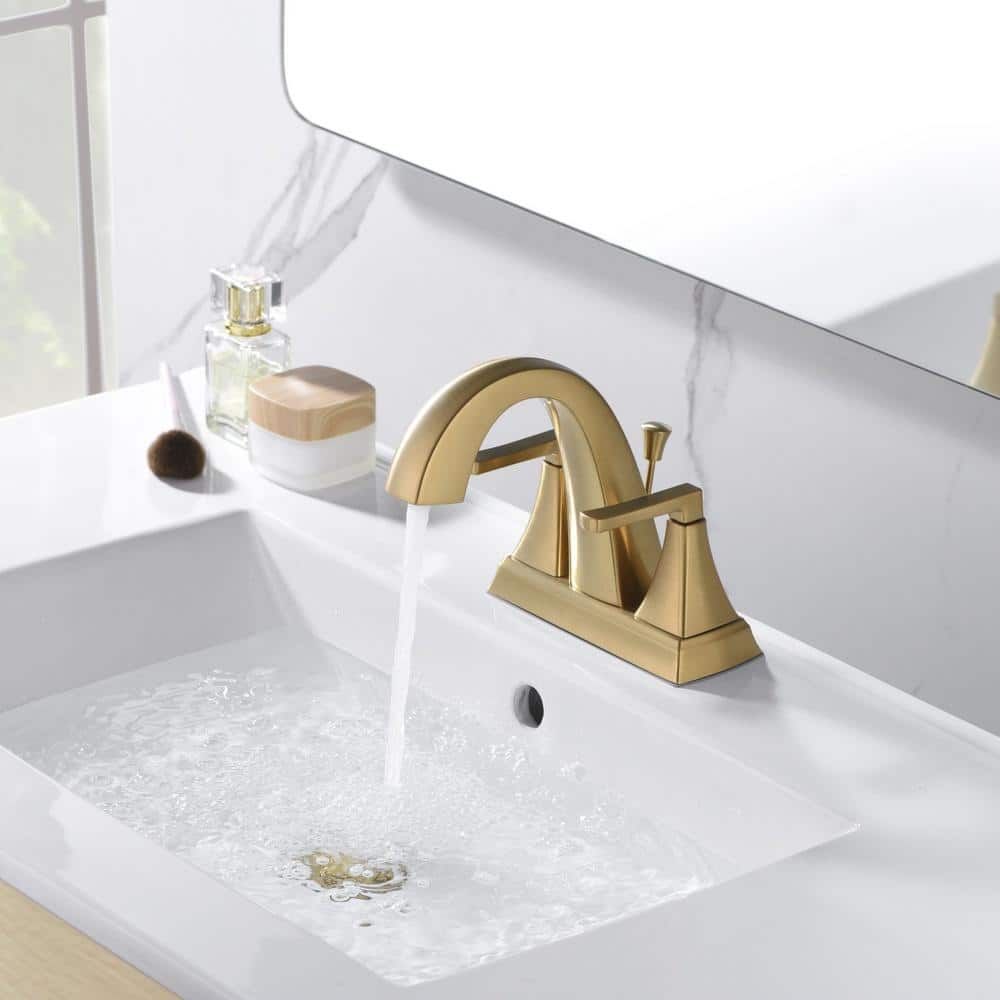 Brushed Gold 2-Handle Centerset Bathroom Faucet with Drain Assembly