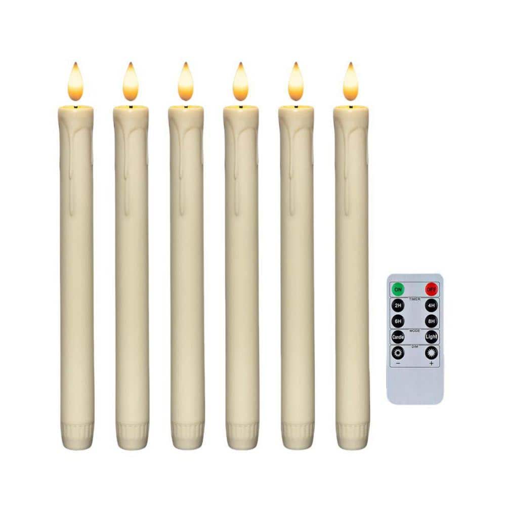 Ivory Plastic LED Taper Candles-Flameless Flickering Remote Timer