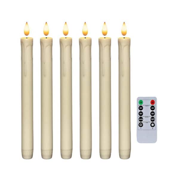 Ivory Plastic LED Taper Candles-Flameless Flickering Remote Timer Dimmer 6-Pack, White