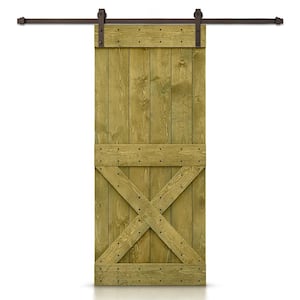 Mini X 26 in. x 84 in. Jungle Green Stained DIY Wood Interior Sliding Barn Door with Hardware Kit