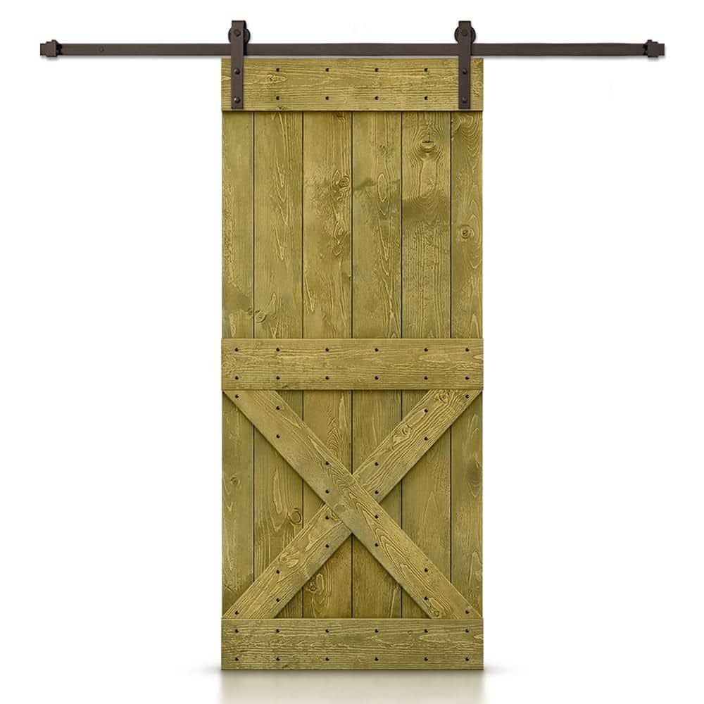 Mini X Series 38 in. x 84 in. Solid Jungle Green Stained DIY Pine Wood Interior Sliding Barn Door with Hardware Kit price history on PriceWatchPro