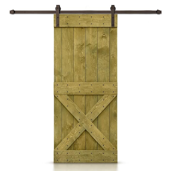 CALHOME Mini X Series 42 in. x 84 in. Pre-Assembled Jungle Green Stained Wood Interior Sliding Barn Door with Hardware Kit