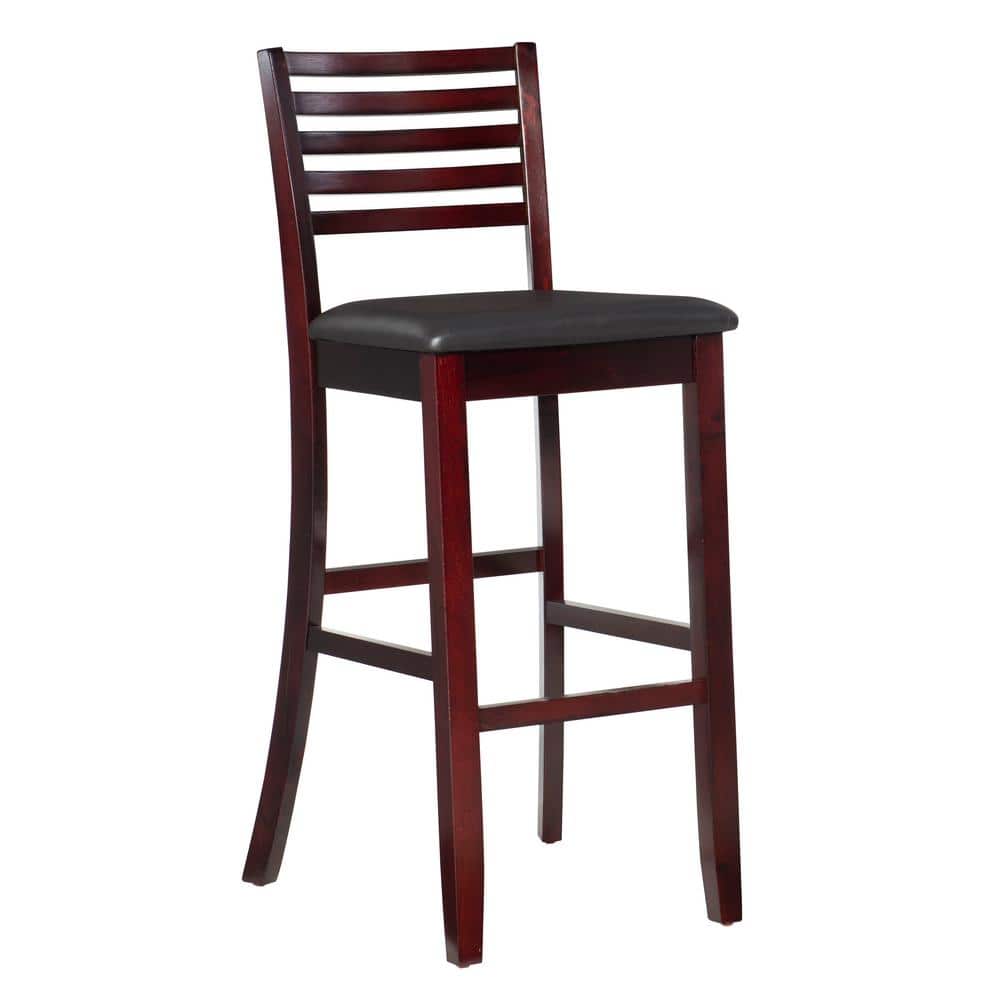 Roman 30 in. Merlot Brown Ladder Back Wood Bar Stool with Faux Leather Seat
