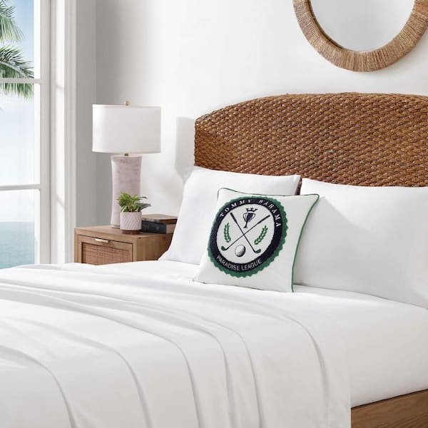 Paradise League 1-Piece 18 x 18 White/Green Cotton Percale Decorative Pillow
