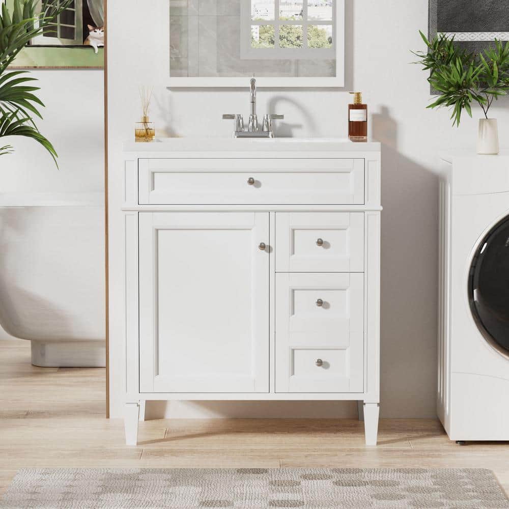 Magic Home 30 in. Bathroom Vanity with Top Sink, Modern Bathroom Storage Cabinet with 2 Drawers ...