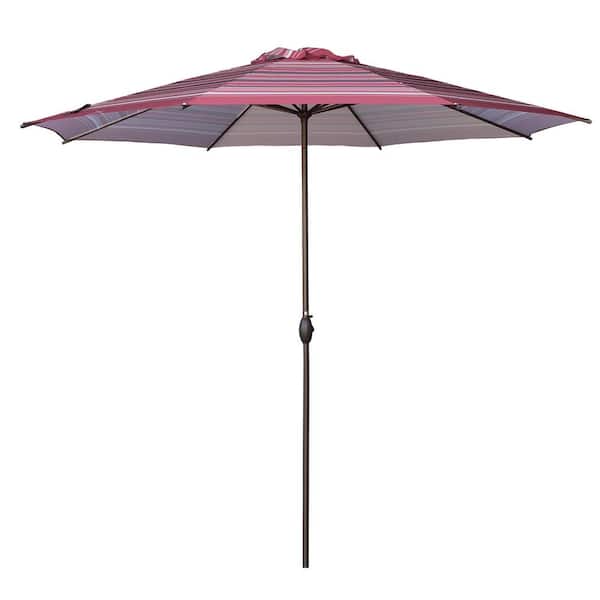 Siavonce 11 ft. Aluminum Market Push Tilt and Crank Patio Umbrella for Garden, Lawn, Deck, Backyard and Pool in Red Stripe