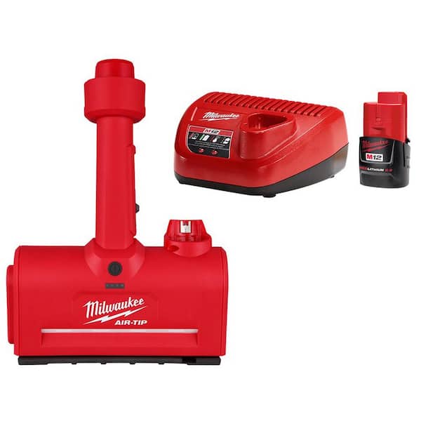 Milwaukee M12 AIR-TIP 1-1/4 in. - 2-1/2 in. Wet/Dry Shop Vacuum Utility Nozzle  Attachment Kit with CP 2.0 Ah Battery and Charger 0980-20-48-59-2420 - The Home  Depot