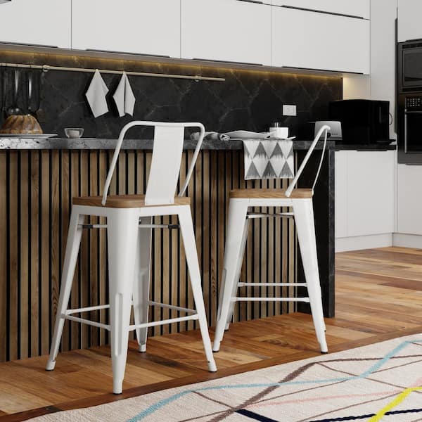 Rayne17 in White 30 inch Metal/Wood Bar Stool (Set of 2)