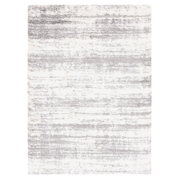 Iceland Shag 9 ft. x 12 ft. Ivory/Gray Distressed Striped Area Rug