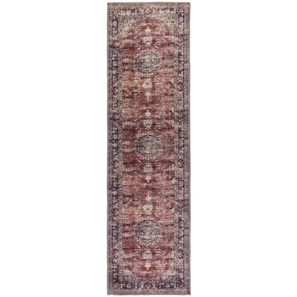 L'Baiet L'Baiet Angeline Red Distressed Washable 2 ft. x 6 ft. Runner Rug