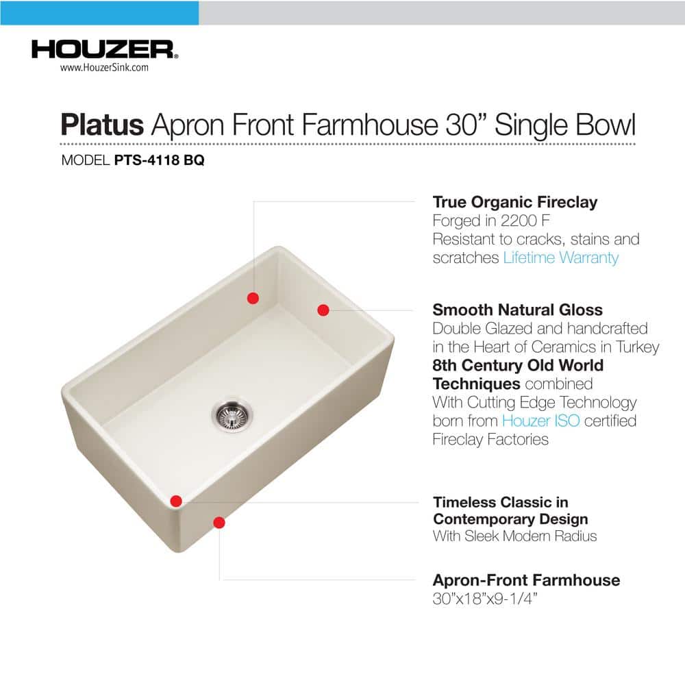 Biscuit Fireclay 30" Single Bowl Farmhouse Kitchen Sink