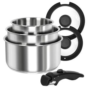 6 Piece Stainless Steel Saucepan Set Black Finish Induction Compatible Tri-Ply Base Removable Handle Dishwasher Safe