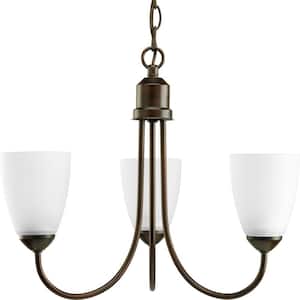 Gather Collection 3-Light Antique Bronze Etched Glass Traditional Chandelier Light