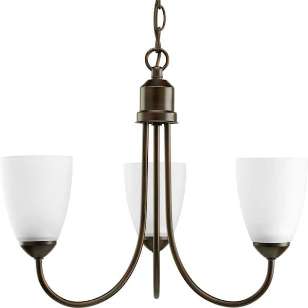 Progress Lighting Gather Collection 3-Light Antique Bronze Etched Glass Traditional Chandelier Light