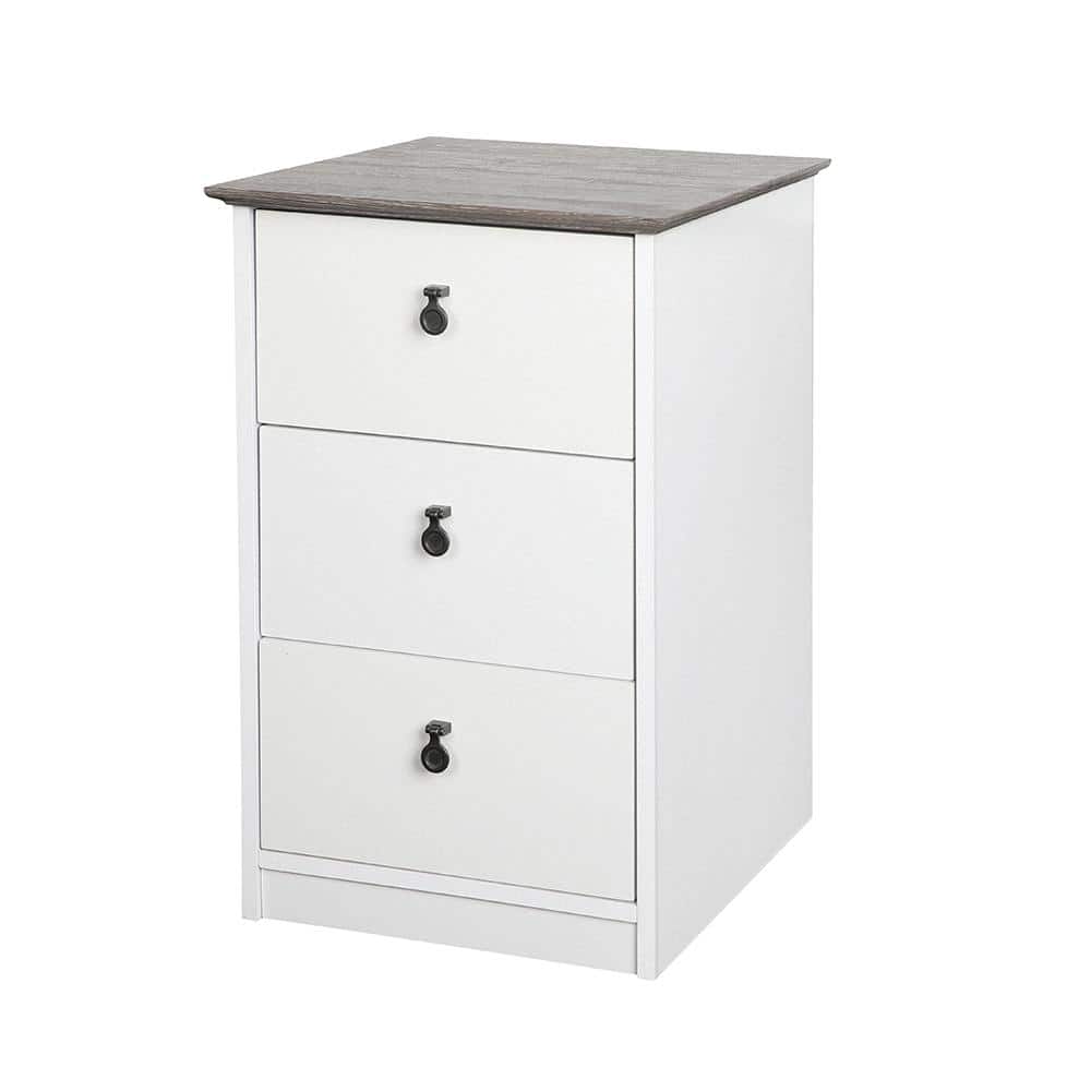 Modern Farmhouse Gray Oak & White 3-Drawer Storage Cabinet