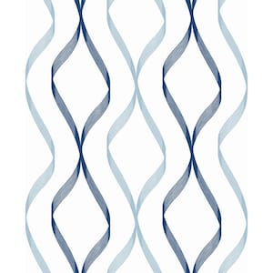 Celtic Blue and Dewdrop Ogee Ribbon Vinyl Peel and Stick Wallpaper Roll 30.75 sq. ft.