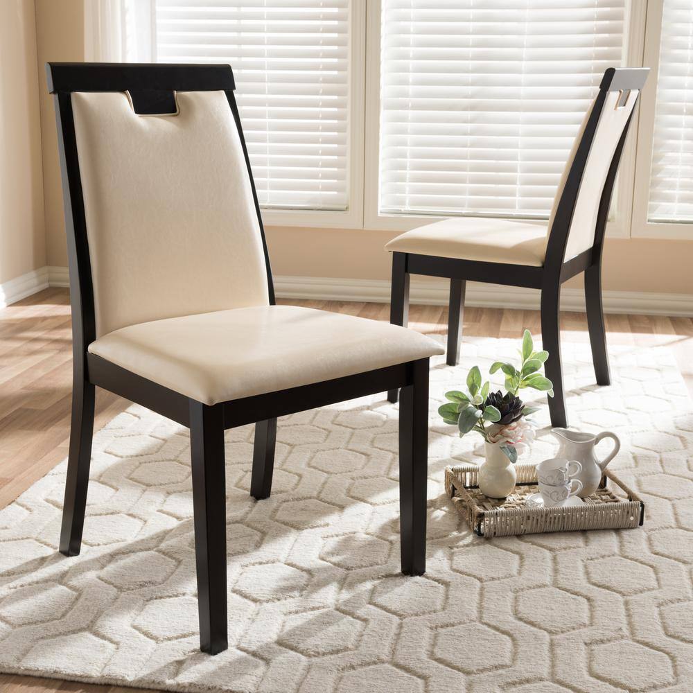 Evelyn Beige Faux Leather and Dark Brown Wood Dining Chairs